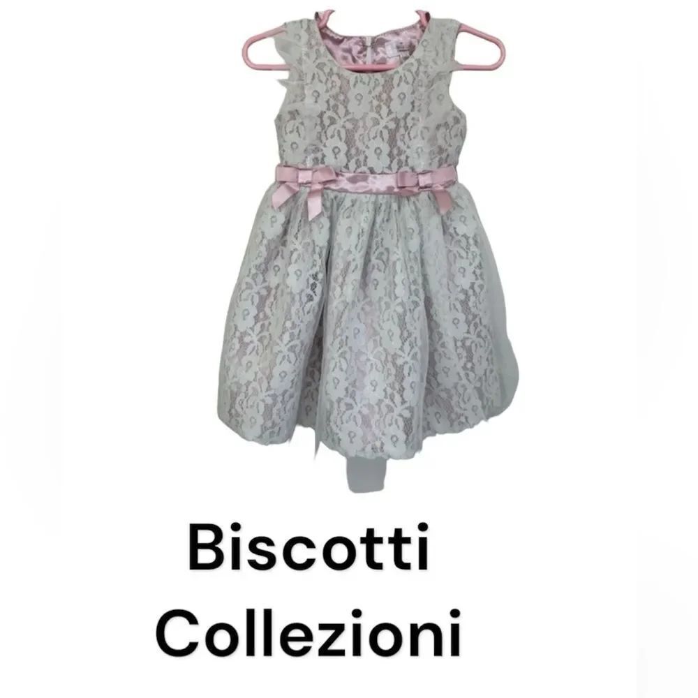 Biscotti Collezioni  Cream Pink Floral Lace Bow Accent Fit & Flare Dress 18M